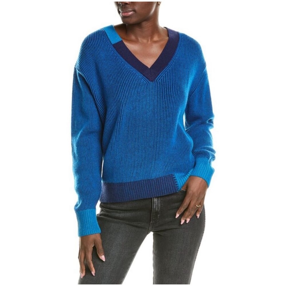 NWOT Brodie Cashmere Wool & Cashmere-Blend Plaited Color Pop Jumper in Blue, XS